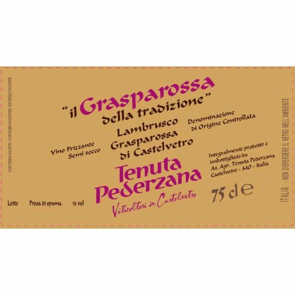 Pederzana Il Grasparossa Della Tradizione Lambrusco 2021 - Image 2